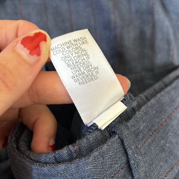 J Jill Linen Stretch Blue Denim pinstriped orange Small waist tie paperbag pants - Picture 5 of 8